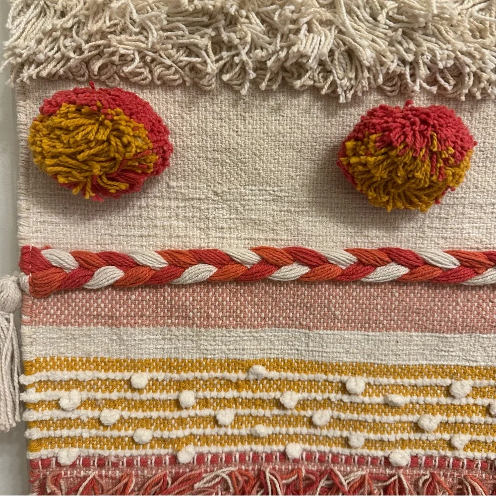 Bohemian Woven Cream Orange and Gold Tapestry Wall Decor